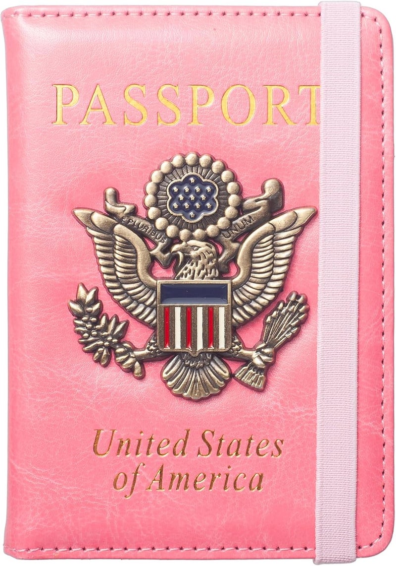 Coowayze Passport Holder for Travel Women, RFID Blocking Passport Wallet Cover Case, Waterproof Leather Travel Wallet, Document Protector for Traveling Accessories-Hot Pink - Image 1